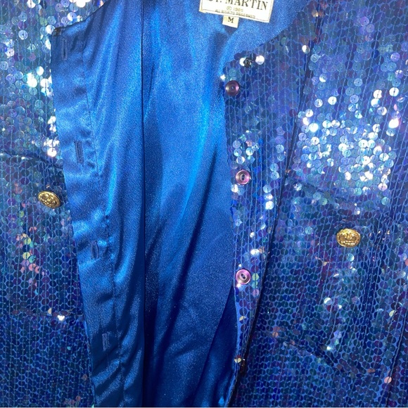 Jeanette For ST. Martin Vtg Women's Knit Blue Sequins Jacket Gold Button Size M - Picture 5 of 6